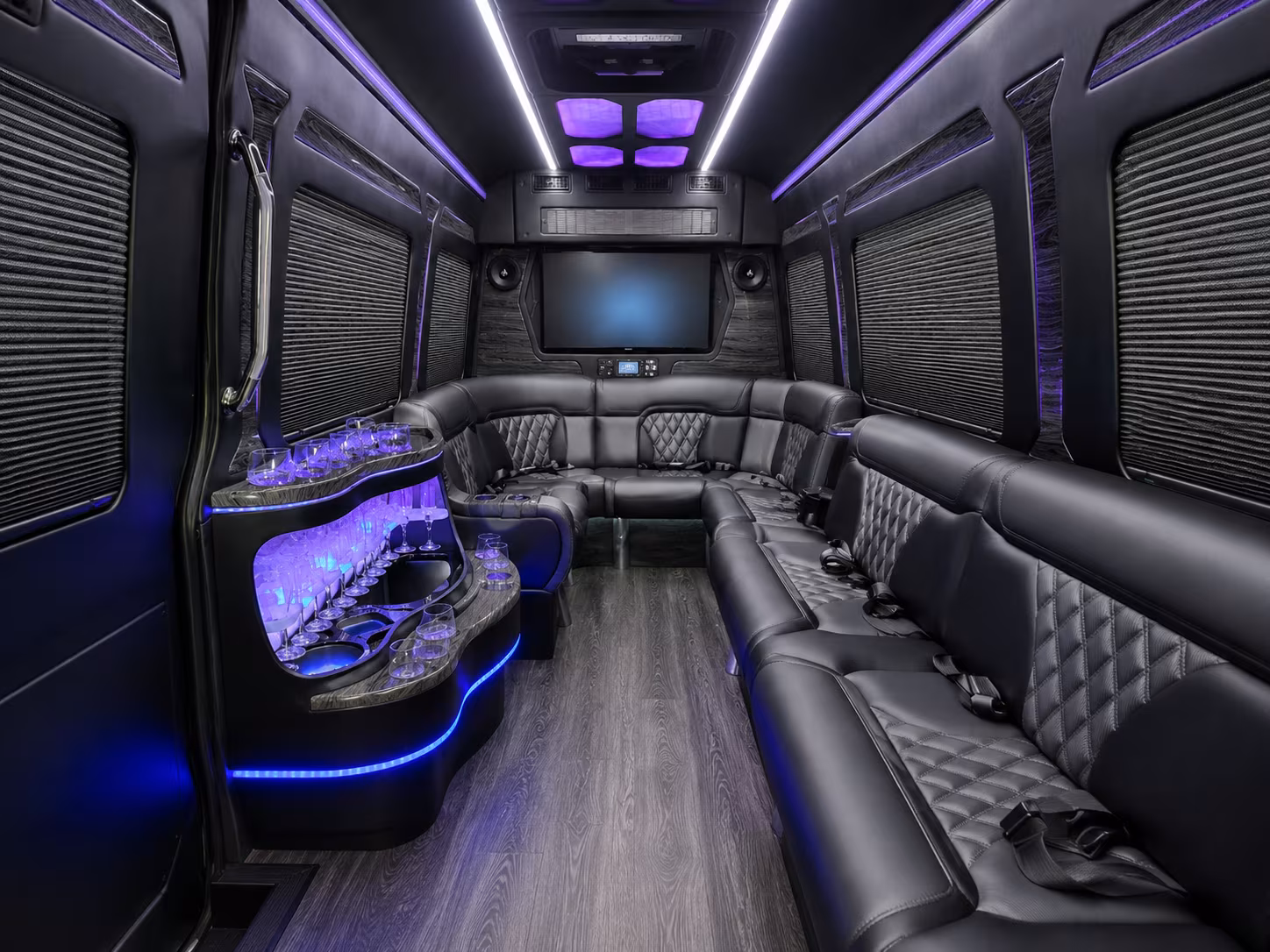 vista 40 passenger party bus inside